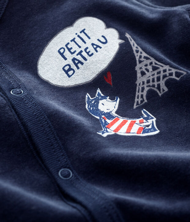 Babies' Navy Velour Sleepsuit SMOKING